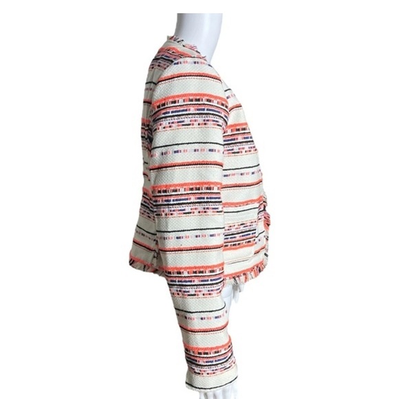 Anthropologie x Belle Vere Size Small White Neon Pink Black Stripe Tweed Blazer - Picture 2 of 7